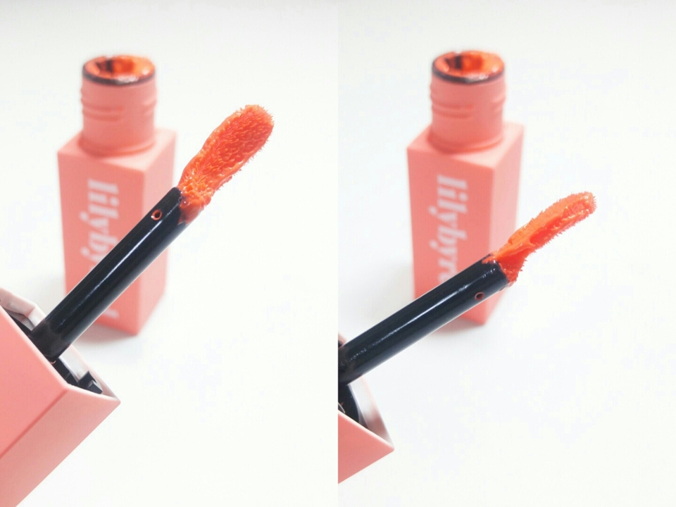  그래도 애플리케이터가 사진처럼 스푼형 팁인 건 괜찮은 점입니다. 그라데이션에 용이했거든요. 하지만 팁이 너무 옴폭 파여서 입술 얇은 사람한테는 바르기 더 힘든 것 같아요. 그냥 솔직히 말해서 권현빈 님 입술에 맞춘 팁이 아닐까요?