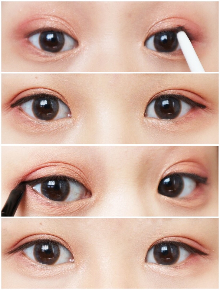 더샘 이지라이너 브라운 펜슬로 점막을 채우고 펜슬 브러쉬로 라인을 길게 빼주고 자연스럽게 그려주시면되요!
