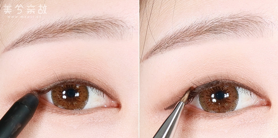 워터프루프 펜슬 라이너로 점막을 채워주세요.
눈꼬리는 젤 라이너로 섬세하게 표현해주었어요.
