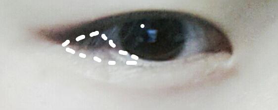 (생략 가능)또 다시 브러쉬에 초콜릿 라떼를 묻힌다음 언더 삼각존을 채워 주세요.