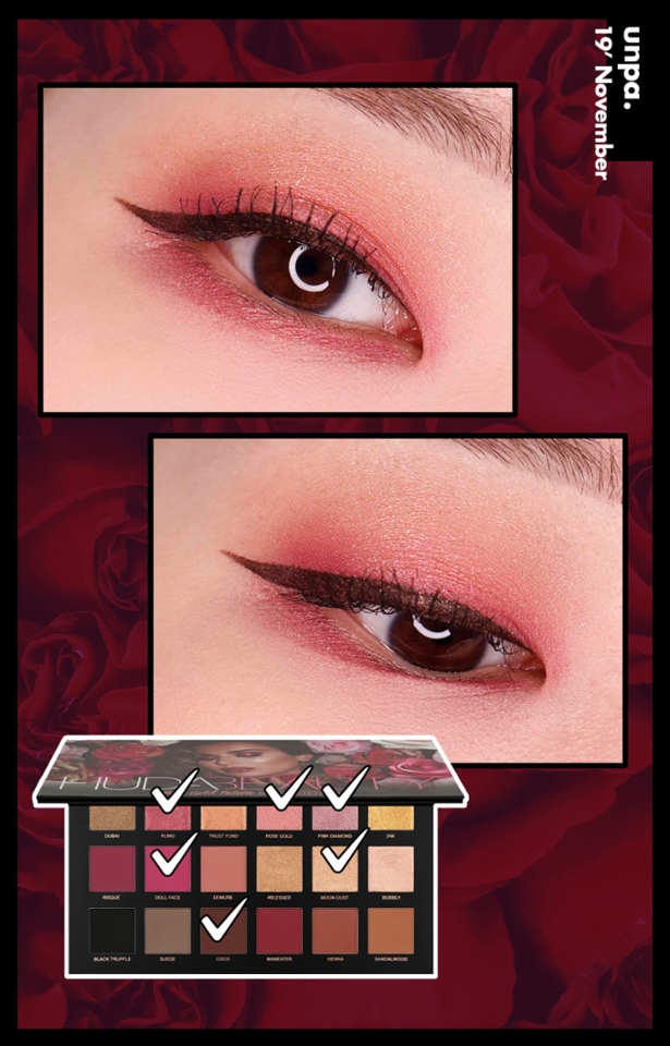 에디터는 쉬머 + 핑크 메이크업을 해 봤어용

쉬머한 베이지 컬러로 베이스를 깔아주고,
핑크 글리터 섀도우로 눈 두덩에 포인트!

마지막으로 브라운 음영 컬러로 음영을 줬어요

엄해 보이는 컬러지만 막상 발라보면
세상 존예롭답니당…❤