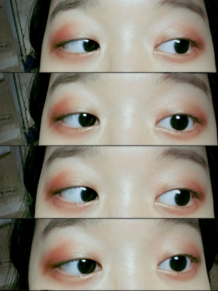 마르살라 느낌의 붉은 섀도우를 눈꼬리뒷쪽과 언더 삼각존에 발라줍니다. 이 때, 끝에 동그랗게 점 찍듯이 찍어놓고 옆으로 가면서 연해지도록 그라데이션해줍니다. 저는 눈동자 가운데까지 했는데 그 부분은 정말 미미하게 베이스로 보일 정도로 발라줍니다.