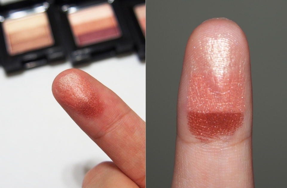 粉質照(?
整體而言這款眼影顏色實用，好攜帶
眼影的粉質摸起來算細且挺軟綿的，上起來也算顯色
價格不貴，遇到優惠時更便宜
的確如官網上所說這是款適合新手和忙碌的人的眼影
但因為粉沒有壓很緊所以有點飛粉，也怕不小心摔到的時候眼影會碎
現在台灣有引進，但可惜只有三個色號...