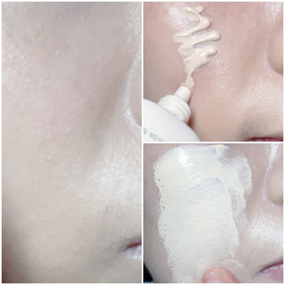 먼저 확실한 자외선 차단이 가능한 무기자차 선크림을 먼저 발라줘요
부드러운 크림 제형이라 얼굴 안쪽 → 바깥쪽으로 밀면서 고르게 얇게 펴준 다음에 손 혹은 퍼프를 이용해서 마저 전체적으로 발라줘요!!