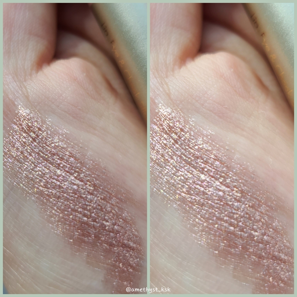 빛을 받으면 자글자글한 펄감이
다채롭게 빛나죠!!

햇살을 받으면 좀 더 연한 핑크색이
돋보이더라구요

그래서 여리여리한 메이크업부터
화려한 메이크업에 모두 다 사용할 수 있을거 같았어요!




