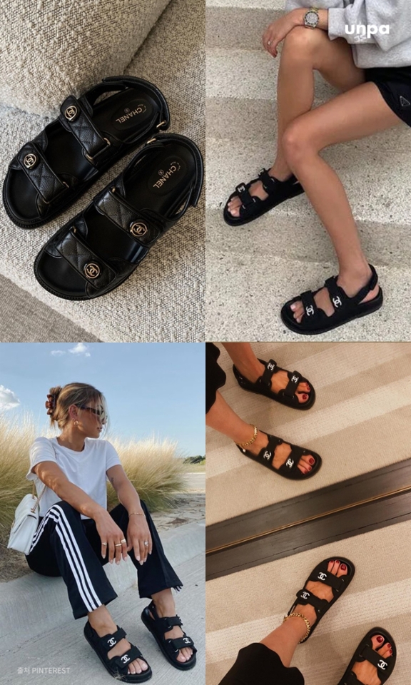 아빠가 신던 못난이 샌들이
이렇게 스타일리시하면 반칙이지ㅠㅠ!!
존재만으로도 하나쯤 소유하고 싶은
고급스러운 샤넬 샌들은
모든 여성들의 워너비가
아닐까라는 생각이 들어!
그만큼 가격도 후덜덜하지만
구하기도 어렵다는 사실

하지만 구하기 어려운 만큼
세련된 벨크로 스타일이
어느 룩에도 고급스럽고
스타일리시하게 다 잘 어울려
하나 사면 10년은
거뜬하게 신을 수 있을 것 같아!!