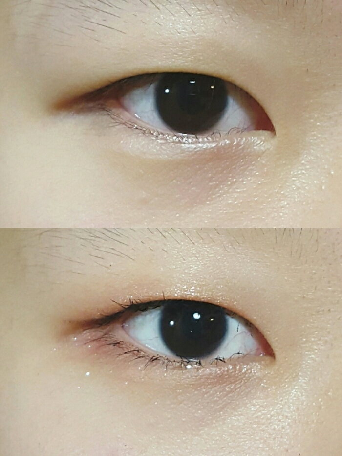 사진을 밝은 곳에서 촬영했더니 샘각이 덜하네요ㅠㅠ 실제론 좀 더 붉고 눈이 선명해보여요! 드라마틱하게 눈을 커보이게 해주진 않지만 무쌍분들이 예쁘게 하실 수 있는 메이크업이에요! 물론 유쌍, 속쌍분들도 유용하게 하실 수 있으실거에요 ㅎㅎ