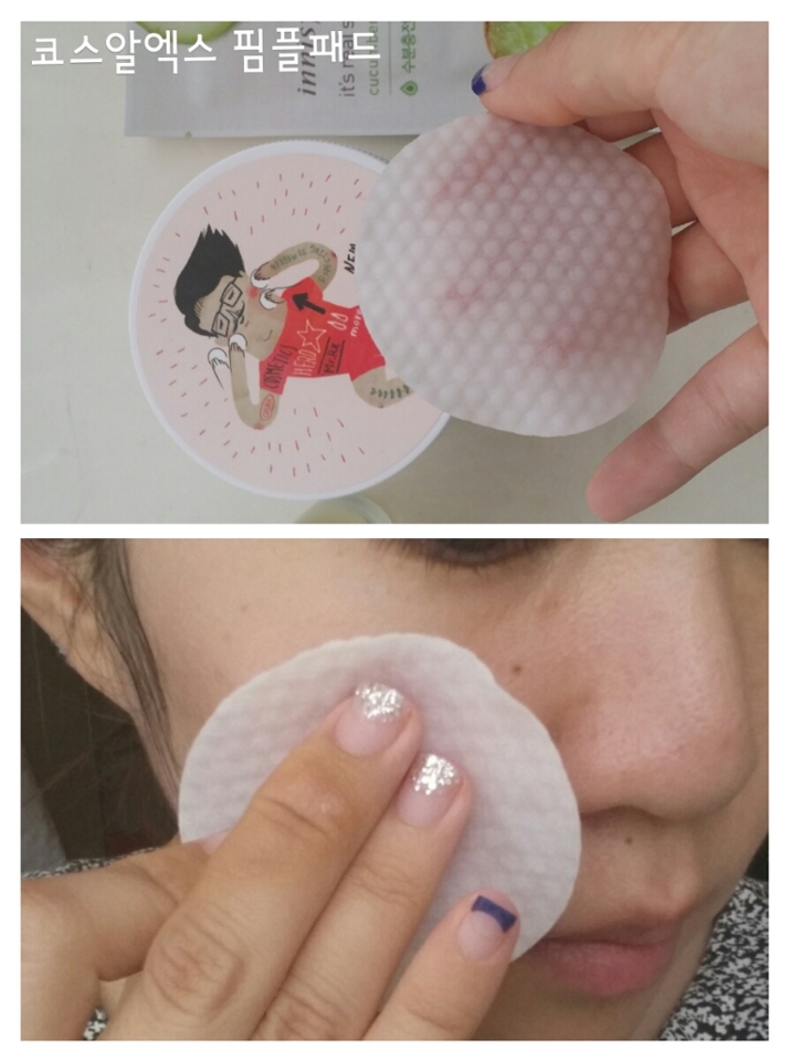 세안 후 국민템인 코스알엑스 핌플패드로 얼굴결을 정리해 줍니다. 액체 눈에 들어가면 불편할 수 있으니 눈가는 살짝 피해주세요