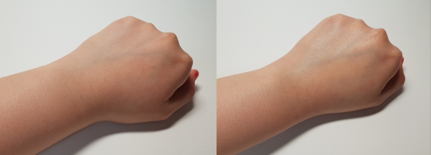 물처럼 묽지는 않고 약간의 점성이있고, 너무 많이 끈적이지 않는 촉촉함이라 제형이 마음에 들었어요!! 그리고 바른후에 약간의 광이 돌아요.