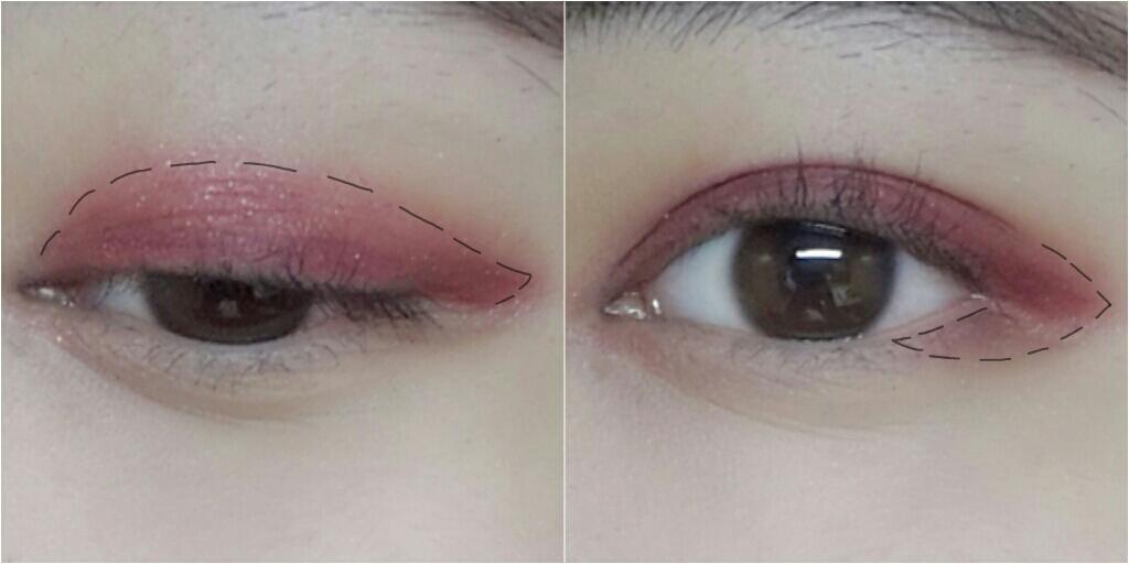 잭버건디를 쌍커풀 라인에 맞춰 채우고 눈꼬리 모양을 잡아주세요. 쌍커풀 위로 조금만 나오게 가장자리를 스머징해줍니당. 언더눈꼬리는 눈꼬리쪽 섀도우를 브러시로 번지게 해주는 느낌으로 해주세요