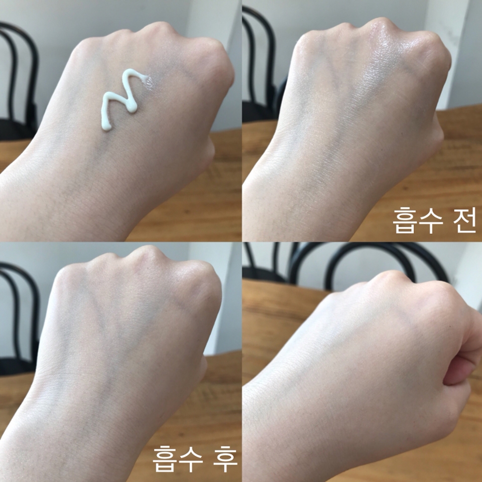 짜기만 했는데도 촉촉함이 느껴지는 제형이에요 !
로션과 크림의 중간 제형인 것 같아요

광채 보시나요 ?
백탁 현상도 전혀 없구요
엄청 촉촉해요 ㅇㅂㅇ !!

흡수 시켜준 후 ~
산뜻한 발림성과 워터 에센스 제형으로
바른듯 안바른듯 가벼운 사용감,
그리고 역시나 촉촉한 마무리감 👍🏻

피부톤이 맑아졌어요 우왕 ㅇㅅㅇ💛
매끈매끈 초크초크 💙