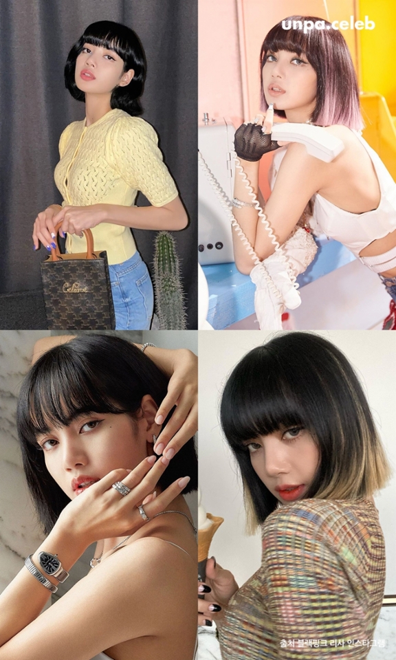 <How you like that> <Ice Cream> 으로 역대급 컴백과 동시에
물오른 미모로 팬들을 사로잡은 블랙핑크 리사!

어깨까지 오는 단발머리로 마치 바비인형을
보는 듯 미친 비주얼을 보여주었어 ><
눈썹까지 덮은 뱅앞머리가 얼굴을 더 작아 보이게 해주고
사복을 입었을 땐 사랑스럽지만
뮤직비디오 또는 광고 속에선 세상 시크한 리사로 변신!

리사처럼 헤어 중간중간 탈색을 넣어
단조로운 이미지를 줄이고
개성 있는 이미지로 연출해보는 것도 좋을 것 같아