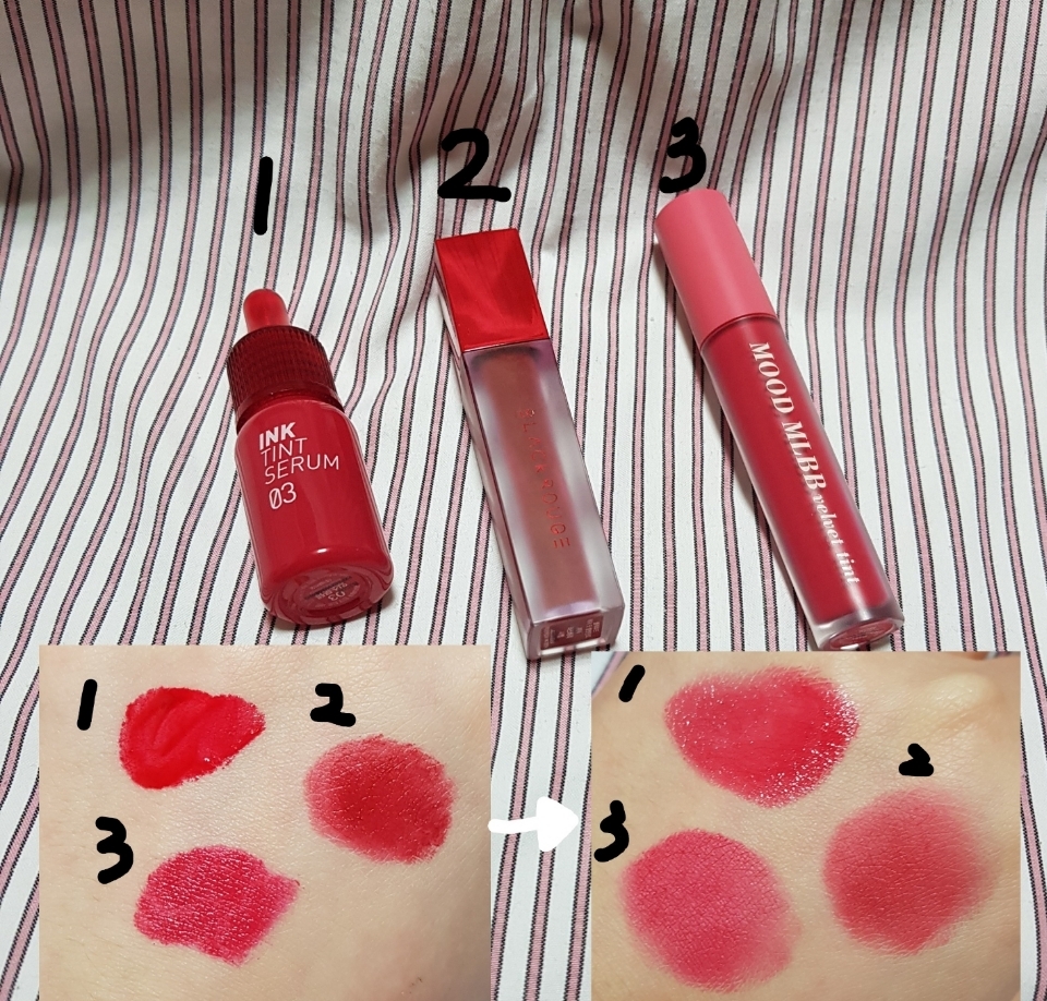 다음은 수정화장의 필수템2 틴트!
제 리뷰나 뷰티팁을 자주 보는 분들은 아시겠지만 요 제품들은 저의 애정립 3종이죠😊 틴트같은 경우는 제가 기분따라 바르고 싶은게 달라져서 항상 2~3개씩 들고 다녀요ㅎㅎ 밥 먹고 나서나 시간이 지나 연해졌을 때 바르곤 해용 마스크를 써도 포기할 수 없는 립!👄