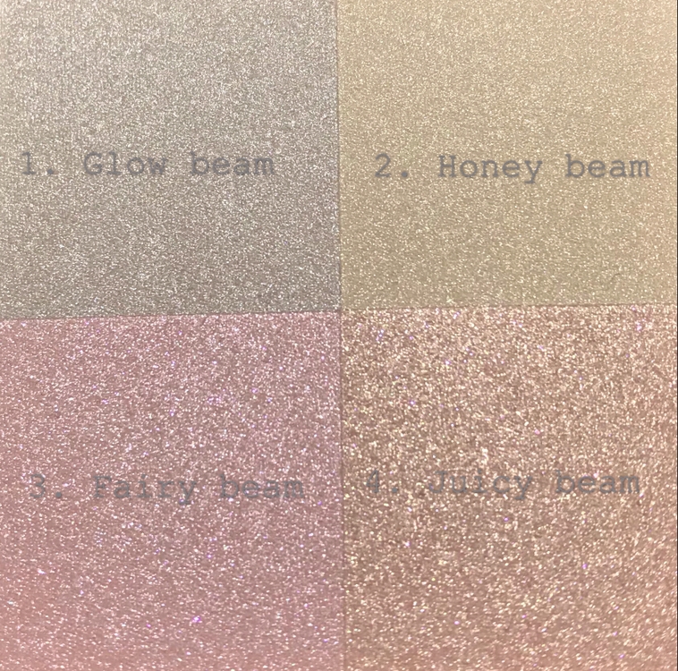 #1 Glow Beam
#2 Honey Beam
#3 Fairy Beam
#4 Juicy Beam

4가지 컬러가 알차게 들어있어서 그날 그날 연출하고픈 분위기에 맞게 믹스&매치하여 바를 수 있어서 질릴 틈이 없는 🧐얼태기 극복 하이라이터🧐



