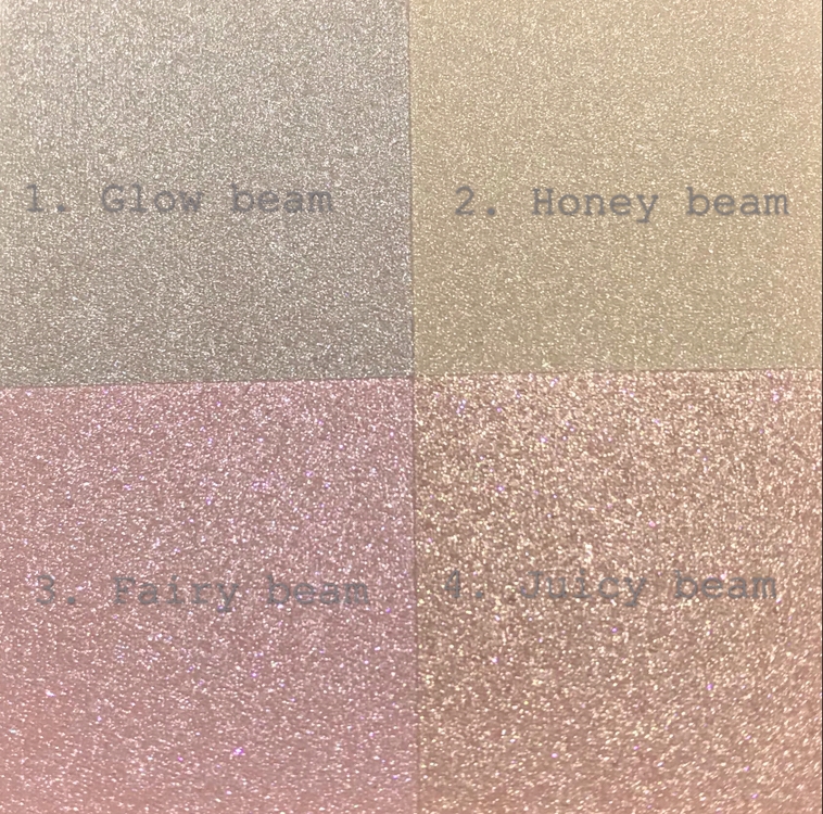 #1 Glow Beam
#2 Honey Beam
#3 Fairy Beam
#4 Juicy Beam

4가지 컬러가 알차게 들어있어서 그날 그날 연출하고픈 분위기에 맞게 믹스&매치하여 바를 수 있어서 질릴 틈이 없는 🧐얼태기 극복 하이라이터🧐



