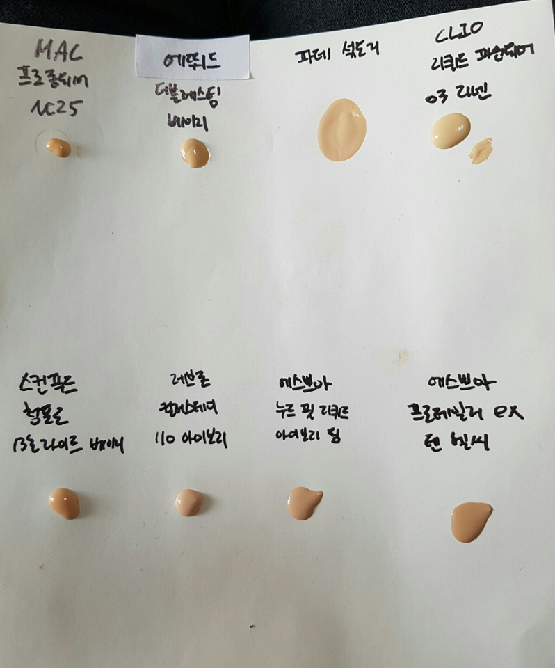 이런식으로 했는데 파데 섞은거라고 되어있는건 제 파데들이랑 지인들 파데 몇몇개를 섞어서 만든건데 중성적인..?색입니다