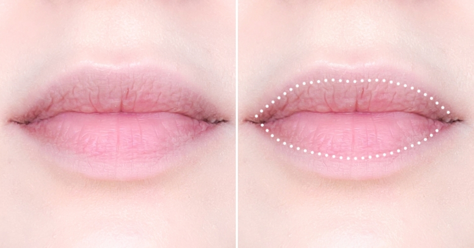 팁 2. 메이크업을 할 때 딱 립라인의 비대칭 부분 까지만 커버를 해요!
왜냐하면 많은 립 제품들은 어느 정도 투명하고 베이스 제품들은 커버력 100%가 아니죠? 그 이유로 베이스 제품을 입술 전체에 바르면 립 제품을 발라도 입술의 비대칭 부분이 보일게요. 덜 보일건데 보일거에요

즉 이렇게 입술 라인... 컨투어링 (? ㅎㅎ)을 하면 도움이 돼요 ^^