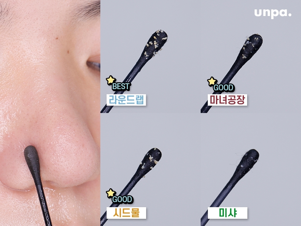 클렌징 오일을 블랙헤드 제거용으로 사용하는 사람! (=나)
오일을 코에 묻혀 롤링해준 뒤 검은 면봉으로 닦아봤어
그 결과는?! 라운드랩>마녀공장=시드물>미샤 순!
미샤는 블랙헤드 제거 효과는 미미하더라구~
