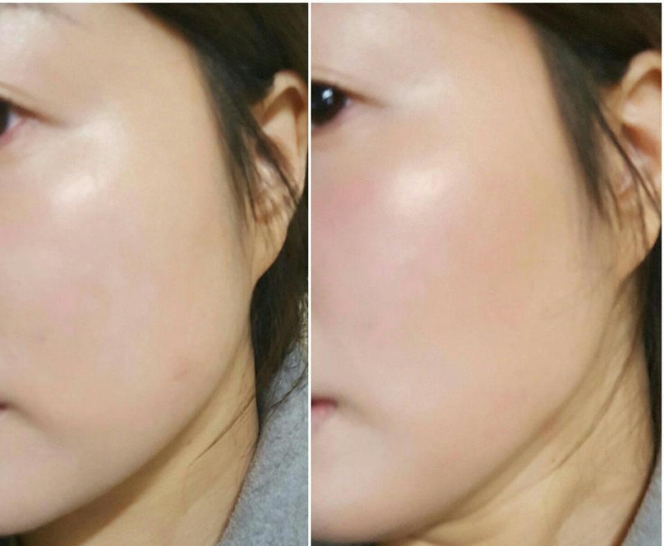 왼쪽은 아무것도 안한 얼굴이고
원래 저렇게 목이랑 얼굴이 차이가 많이나서 목도 조금 화장을 하고 쉐딩을 해줘야하는데

오른쪽 보시면 오르가즘은 발색이 강해서 약하게 올렸지만 자연스럽고 브론저는 아무리 과하게 올려도 과하지 않아서 참 좋아요