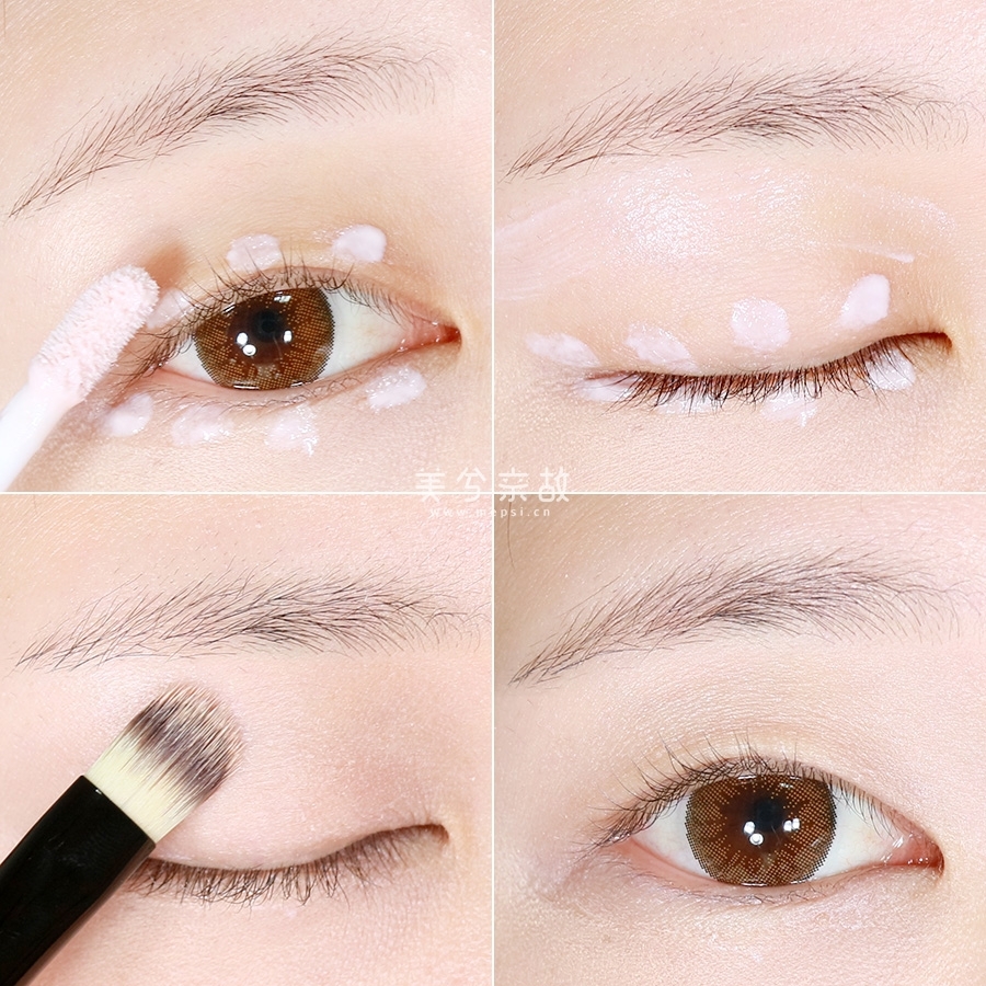 먼저 아이 프라이머를 눈두덩이 전체, 언더에도 톡톡 바른 후 컨실러 브러쉬로 꼼꼼히 펴발라주었어요.
아이 메이크업의 지속력을 결정하는 가장 중요한 부분이에요 !
번짐을 최대한 막기 위해 아이 프라이머를 꼼꼼히 발라주는 게 정말정말 중요해요.


