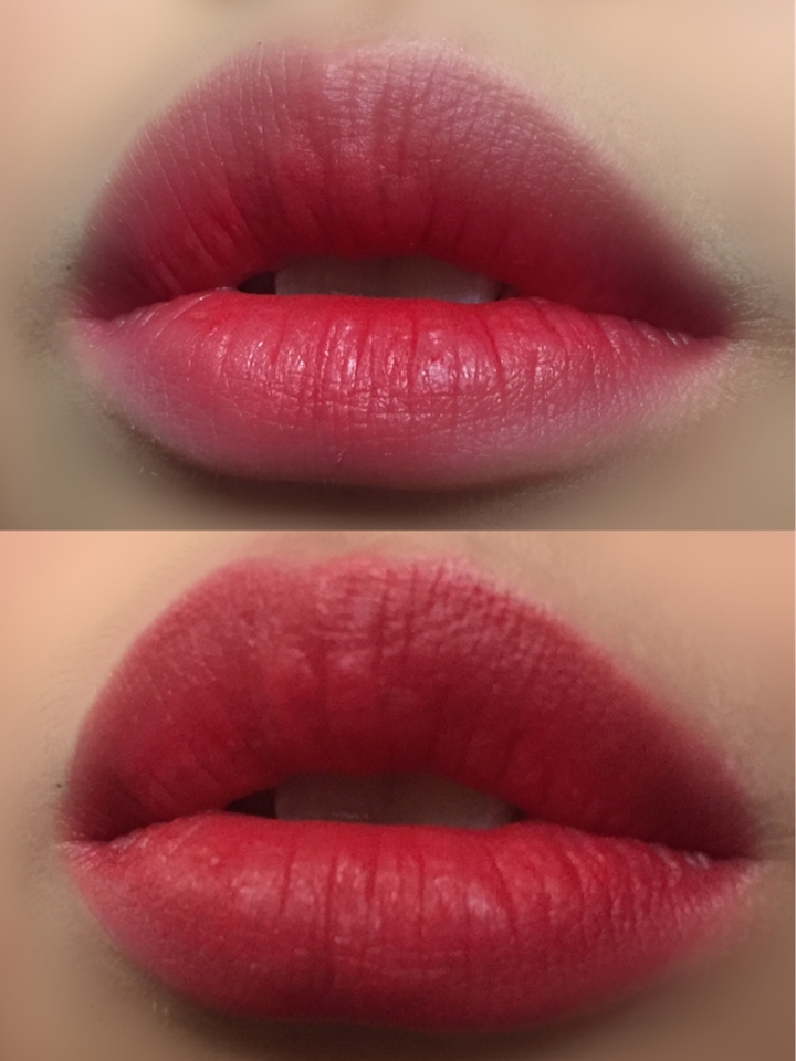 레드수프림 그라데이션과 풀립입니다
그라데이션하면 평소에도 데일리하게 사용할수있고
풀립하면 섹시하고 고혹적인 레드를 표현할수있습니다
그라데이션해서 바르면 살짝윤기도는 벨벳피니쉬로 마무리되고
풀립을 하면 매트피니쉬로 마무리됩니다

제맘에 쏙드는 컬러