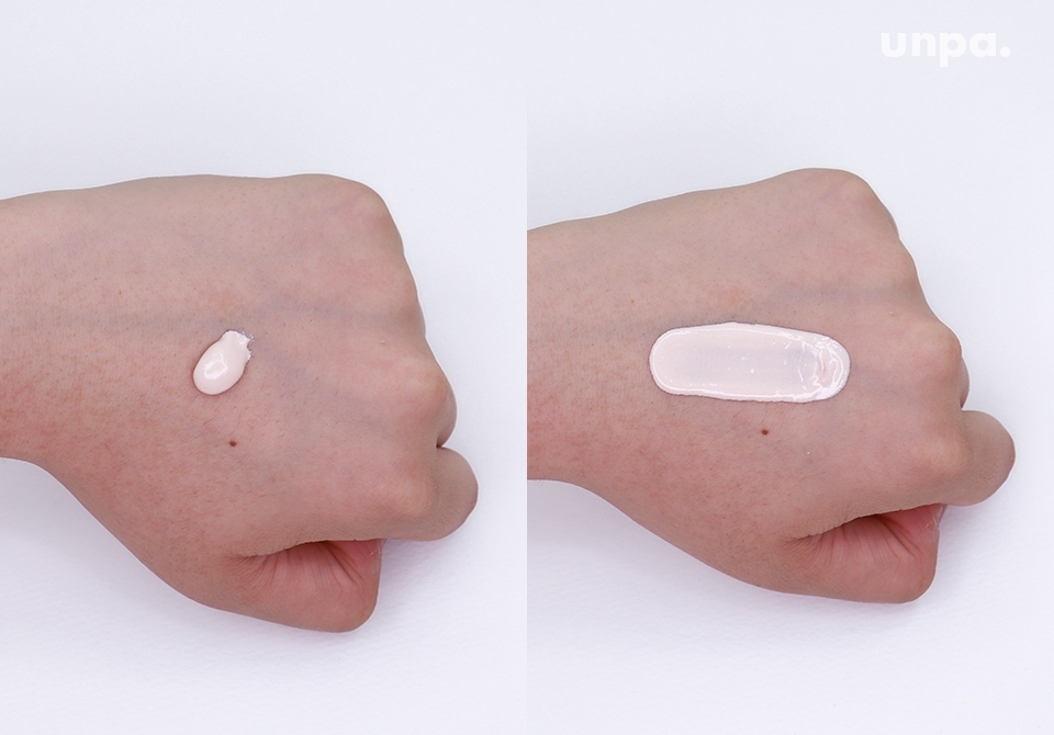 다른 선크림과 다르게 핑크기가 살짝 도는 
자연스러운 베이지 컬러의 선크림이야!
제형은 쫀쫀한 크림 타입으로 쓱- 펴발라보니
무거움 없이 촉촉한 수분감이 느껴지더라궁~