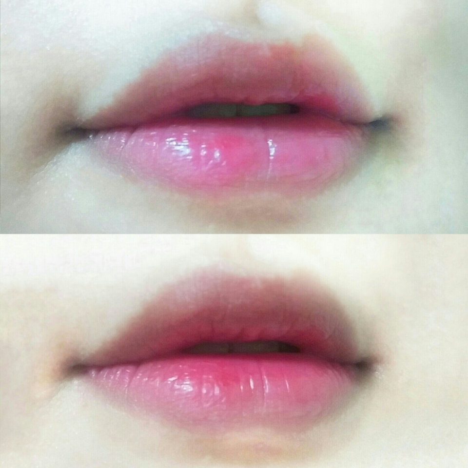 입술발색!!위에 말했다시피 모든 입술발색샷 믿지 마시구요...ㅎ
위에는 저의 비루한 맨입술, 밑에는 1회 발색입니다!