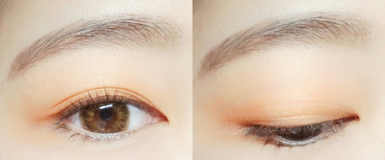 눈두덩이에 아리따움 모노아이즈'스파이시터치'색상을전체에깔아주세요!