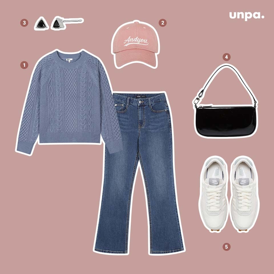 1. SPAO 케이블 라운드넥 스웨터
2. AND YOU SEONYUDO Basic logo ball cap
3. HAESOO.L  JE2418
4. BY FAR 레이첼 숄더백
5. 나이키 데이브레이크

청바지와 비슷한
컬러 꽈배기 니트로
통일감이 느껴지면서
살짝 톤 다운된 핑크 모자 악세사리로
꾸민 듯 안 꾸민 듯
꾸안꾸룩을 연출해 보았어

날씨가 좋아
외출이 많아지는 요즘
캐주얼한 데일리룩, 데이트룩으로
참고해 보아도 좋을 것 같아ᕷ