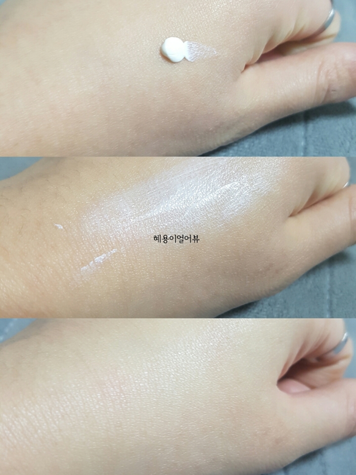 저는 첨부터 너무 많이 짜서 손 전체에 발랐다능-, 
발림성이 너무 좋아서 소량으로도 넓은 범위까지 다 바를수있어요! 2번째 사진보면, 읭?백탁각인데? 이랬는데, 아니도라구요! (나의착각잼)
끈적여보이는데 수분감 이라는! 아래사진에서 확인합시다!