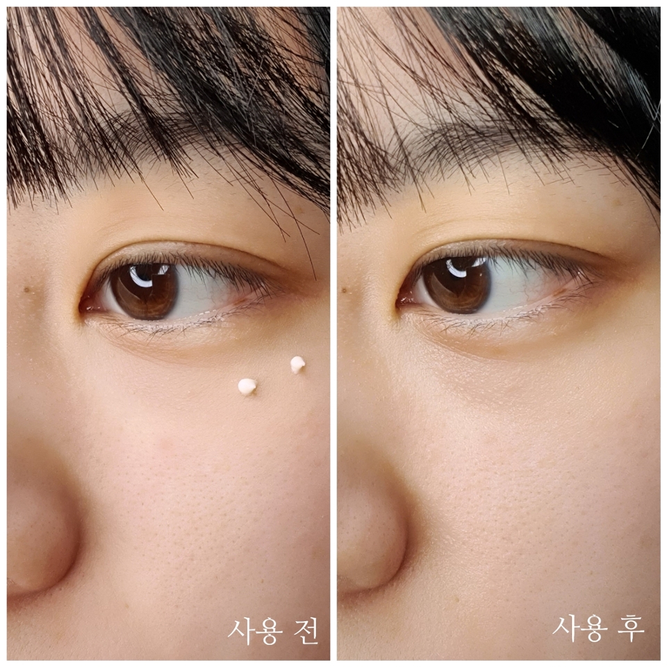 


눈가에 사용 전, 후 모습이예요
전 눈가 c존 부위랑 눈두덩이까지 
발라주었어요~ 
깊게 패인 팔자주름에도 사용 하고
있답니당! 약지도 톡톡 아쉬죠?ㅎㅎ

마무리감이 쫀쫀하면서 유분기가 많지
않아서 자주 애용할 것 같네요
눈가 잔주름아 제발 날 떠나라~😊
