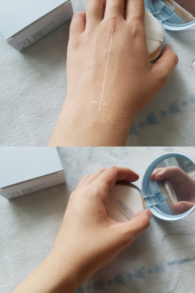 

다음으로 손등에도 펴발라봤어요. 
안 바른 것 같지 않나요?ㅋㅋㅋㅋㅋㅋㅋㅋㅋ
​
얇게 발리는 것은 물론이고, 
21호 라이트베이지가 제 피부색과 똑같아서 
안 바른 것 같더라구요ㅋㅋㅋㅋㅋㅋㅋㅋㅋ
​

저는 얼굴만 동동 뜨는 메이크업보다는 
목과 얼굴이 자연스럽게 이어지는 메이크업을 좋아해요.
​
그런데 얼굴은 22~23호, 이외의 피부는 21호로, 
얼굴과 목의 피부 톤이 차이가 많이 나며, 
제 피부와 똑같은 컬러의 제품은 찾기 힘들더라구요.
​
삐아의 스파광 롱웨어 쿠션 21호 라이트 베이지는 
정말 제 피부 색과 똑같아서, 
제가 찾던 색상의 쿠션이었습니다~👍👍

제 인생템으로 등극하게된 가장 큰 이유죠❤


