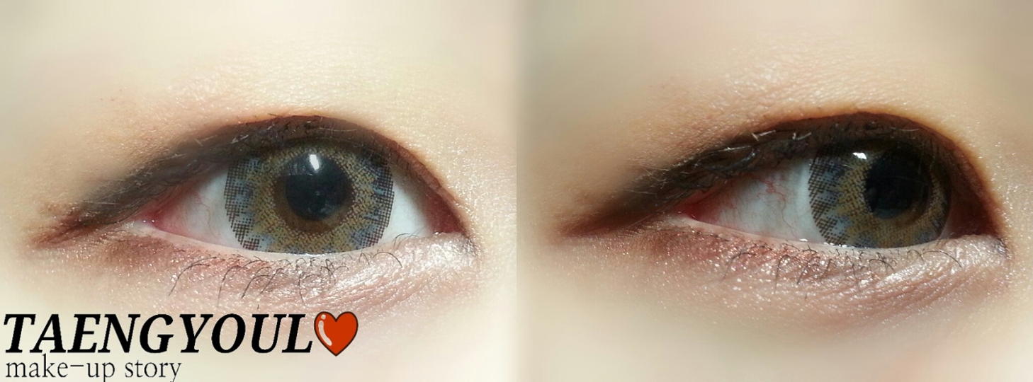 핑크빔 하이라이터를 눈앞머리를 감싸듯이 발색해주세요.사용했던 아이브로우를 아이라이너 삼아 앞트임 효과주는곳에 진하게 발색해주시고 태태의 맑은 눈매를 위해 펜슬 컨실러를 점막 전체에 채워주시고 마스카라는 뷰러없이 쳐지게
표현해주시고 언더에는 꼼꼼히
