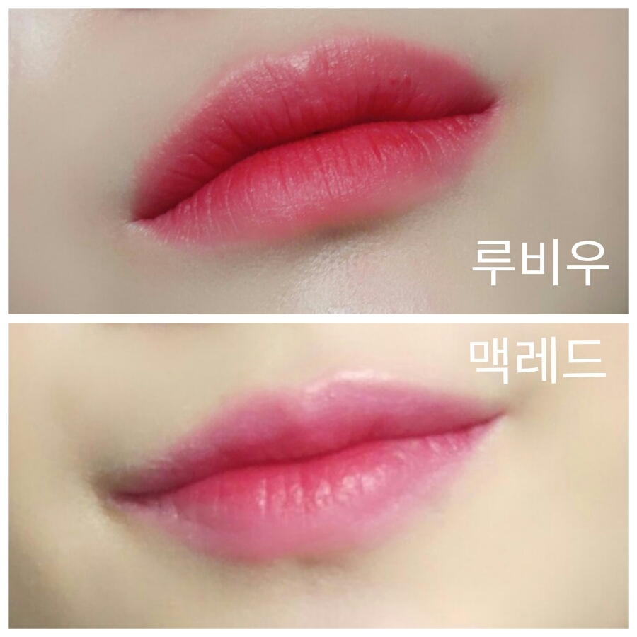 좀더 비교하기쉽게 해봤습니당 
둘다 맥의 대표적인 레드립스틱이지만 질감을 떠나서 확실히 다른 색이에요