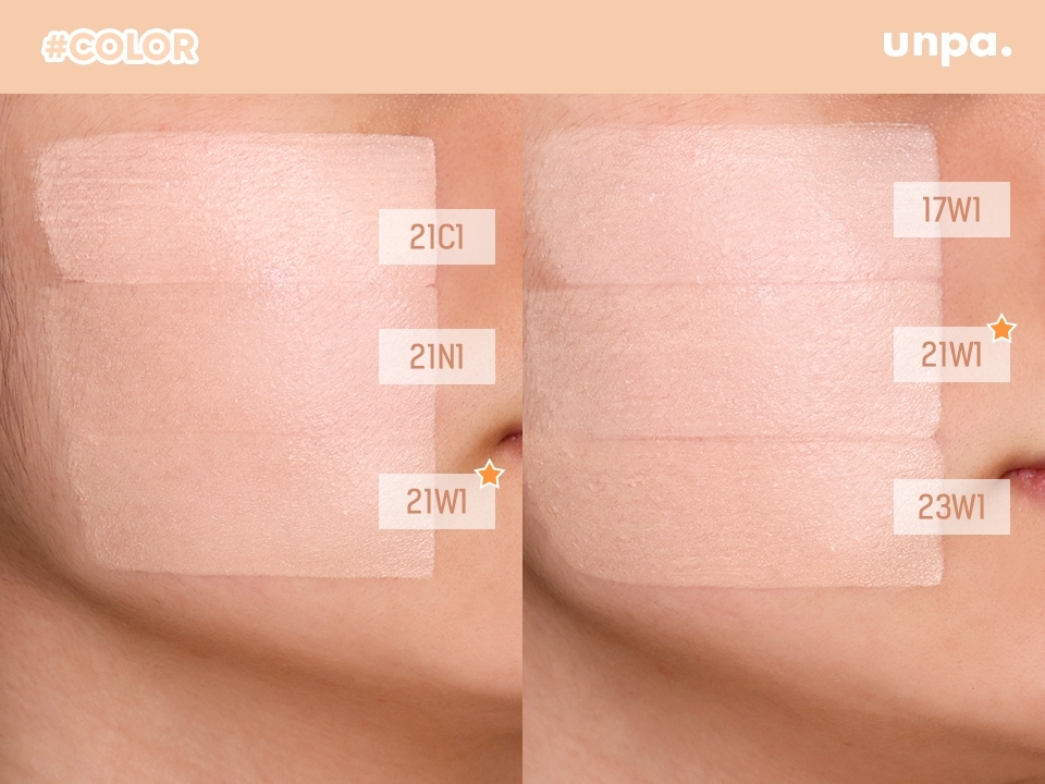 화사한 피부 표현의 C라인 / 내추럴한 컬러 표현의 N라인
홍조기를 잡고 차분한 피부 표현의 W라인
같은 홋수여도 3가지 타입으로 그때그때 적절한 컬러 표현이 가능해
나는 12가지 컬러 중 내 피부에 착붙인 21호의 차분한 W를 골랐어!
