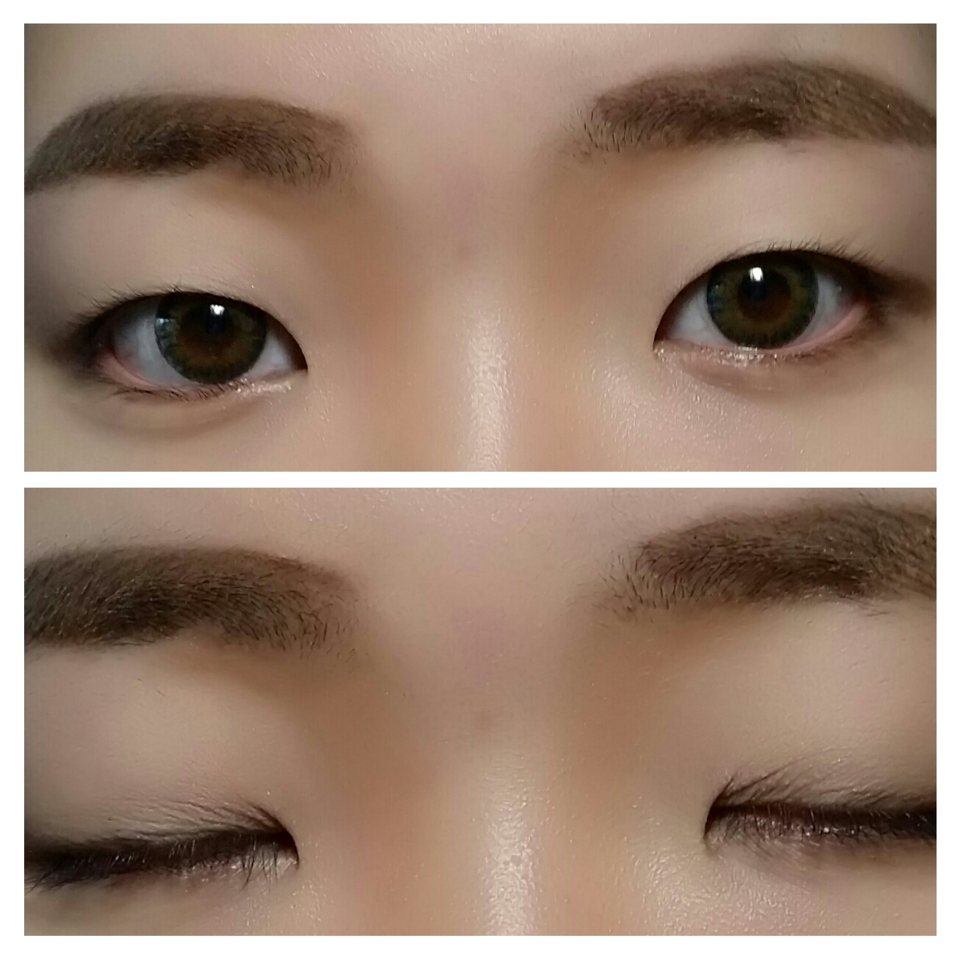 1. 베이지색 섀도우를 눈두덩이 전체에 발라주세요.
   