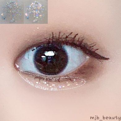 ④마지막으로 언더 앞머리부터 언더 그림자 부분 전까지 
글리터를 잔-뜩 얹어주면 끝이에요-! (・ิω・)ノิิ