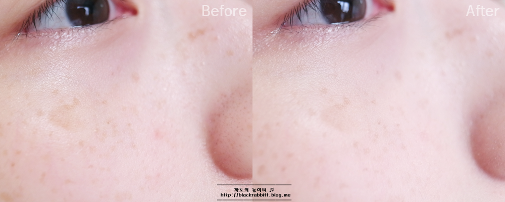 왼쪽이 기초만 마친 생얼,
오른쪽이 그어떤 베이스 없이 파운데이션만 바른 얼굴이예요~
커버력은 중간정도이고 붉은기를 잘 잡아줍니다
밀착력은 좋지만 크게 촉촉하진 않은 제품이예요~
건성분들은 기초를 잘 하고 쓰셔야해요~