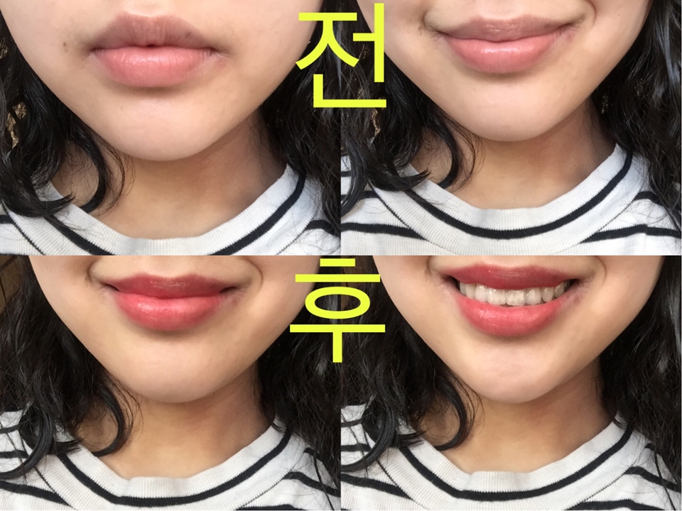 얼굴을 좀 밝혀줄 수 있는 컬러라는 느낌을 받았는데, 한 번 발라서는 그다지 강한 발색이 나오진 않았어요ㅠㅠ 다른 브랜드, 다른 제품들이 광고하는 자몽 색과는 다르게 약간 형광끼도는 핑크 색이에요~ 그래서 좀 실망😂