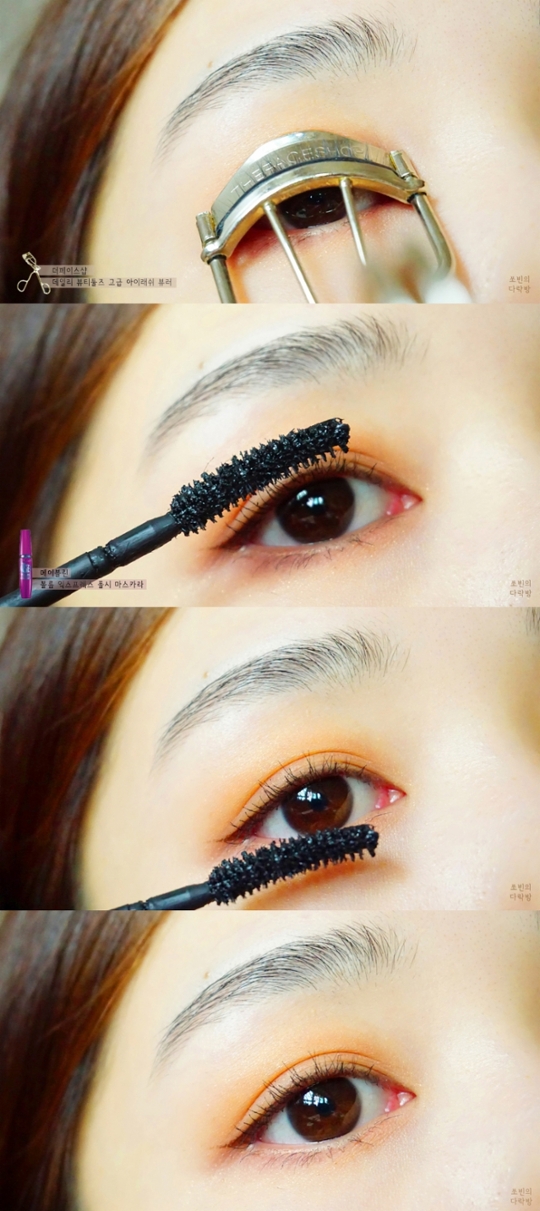 뷰러로 속눈썹을 찝어준 후

뮤직비디오 속 손나은 메이크업은 굉장히 자연스러우면서 청순한 메이크업이기 때문에
속눈썹을 붙이지 않고, 마스카라를 발라줄 거에요.
대신 볼륨 마스카라를 발라서 살짝 볼륨감을 주면서 깔끔하게 연출했어요.