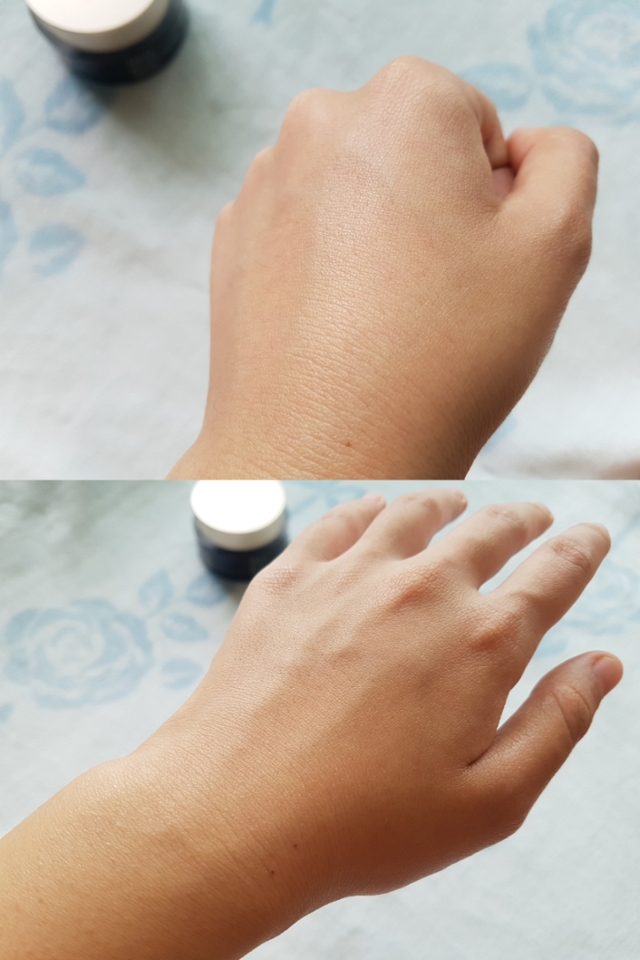 
사진을 기준으로, 
왼쪽은 바르지 않고
오른쪽에만 발라봤어요. 

보시다시피 스며들면서 은은한 광이 남는답니다💕

요즘 같은 환절기에는 피부가 쉽게 수분을 잃고 건조해지는데, 
보습에 도움을 주는 유분감이었어요! 


