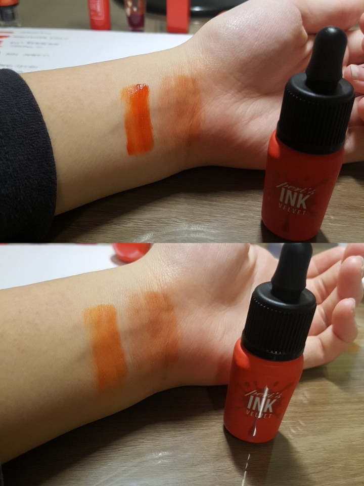 페리페라 잉크더벨벳 03 잉크러쉬
올리브영 갈때마다 바르고오던 틴트..드뎌 구입했습니다!🎶 이것도 진한 오렌지인데 다홍색 느낌이 아니라 지잉ㄴ한 오렌지에요! 착색도 나름 주황색으로 되는데 살짝 핑크끼가 감도는 주황으로 착색됩니당 제형은 벨벳이구요!