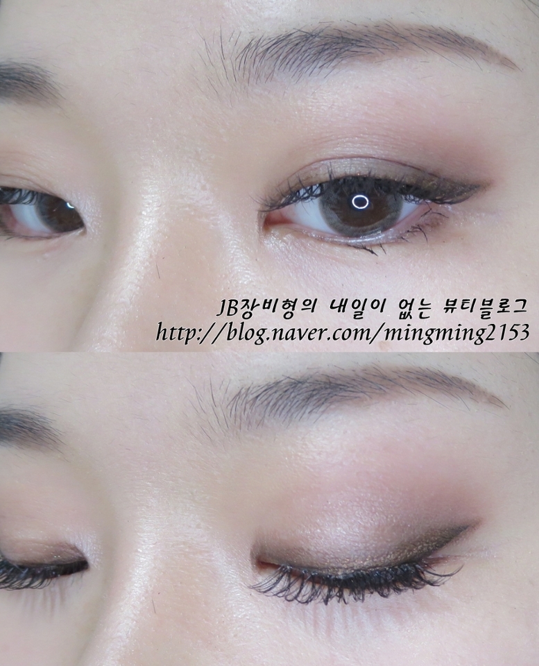 리퀴드 라이너로 래쉬 풀을 덮어줘영

브라운 라이너로 섀도처럼 
래쉬 위쪽으로 라인을 한 줄 더 그려주고 

마스카라를 위, 그리고 아래도 살짝해주면 


아이 메이크업은 완성..!!
