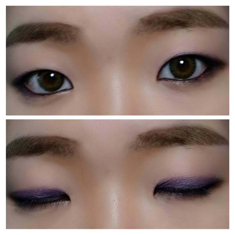 5. 아래 점막도 채워줍니다.
6. 눈 중앙 부분에 은은한 펄이 있는  옅은 
    연보라컬러의 섀도우를 발라주시고 주변에 가볍게 
    펴 발라주세요.