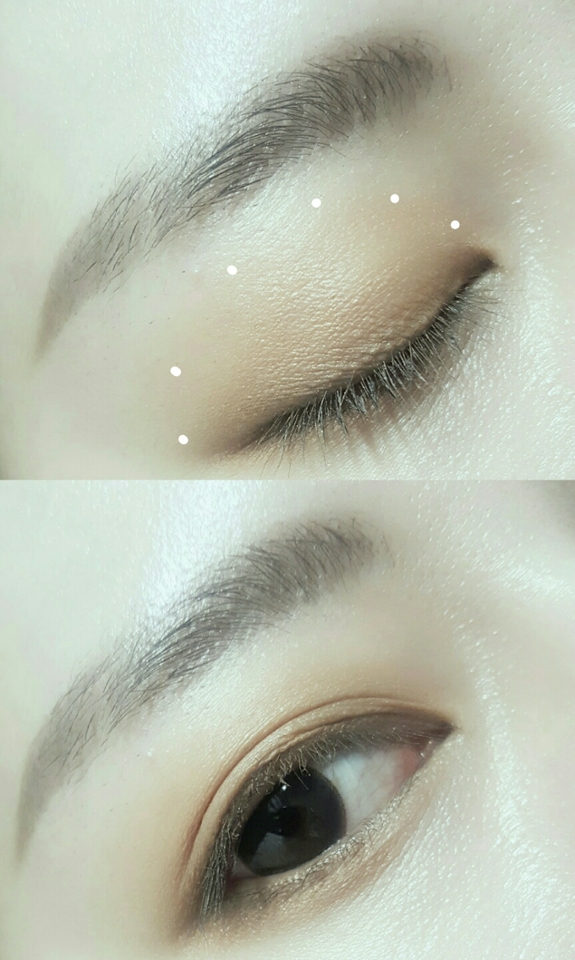 자 먼저 오렌지빛이 도는 브라운 섀도우를 눈두덩이 전체에 발라줄게요 (모노아이즈 마젠타)